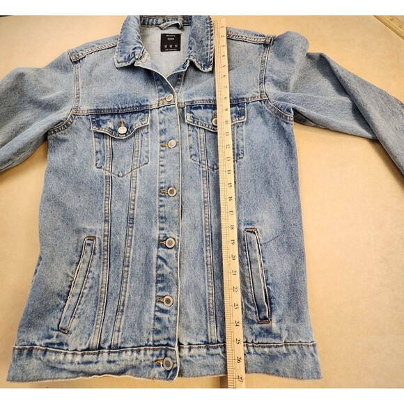 BERSHKA Denim Jean Jacket XS (oversized) Light Wash Lightly Distressed Designer - Picture 10 of 12